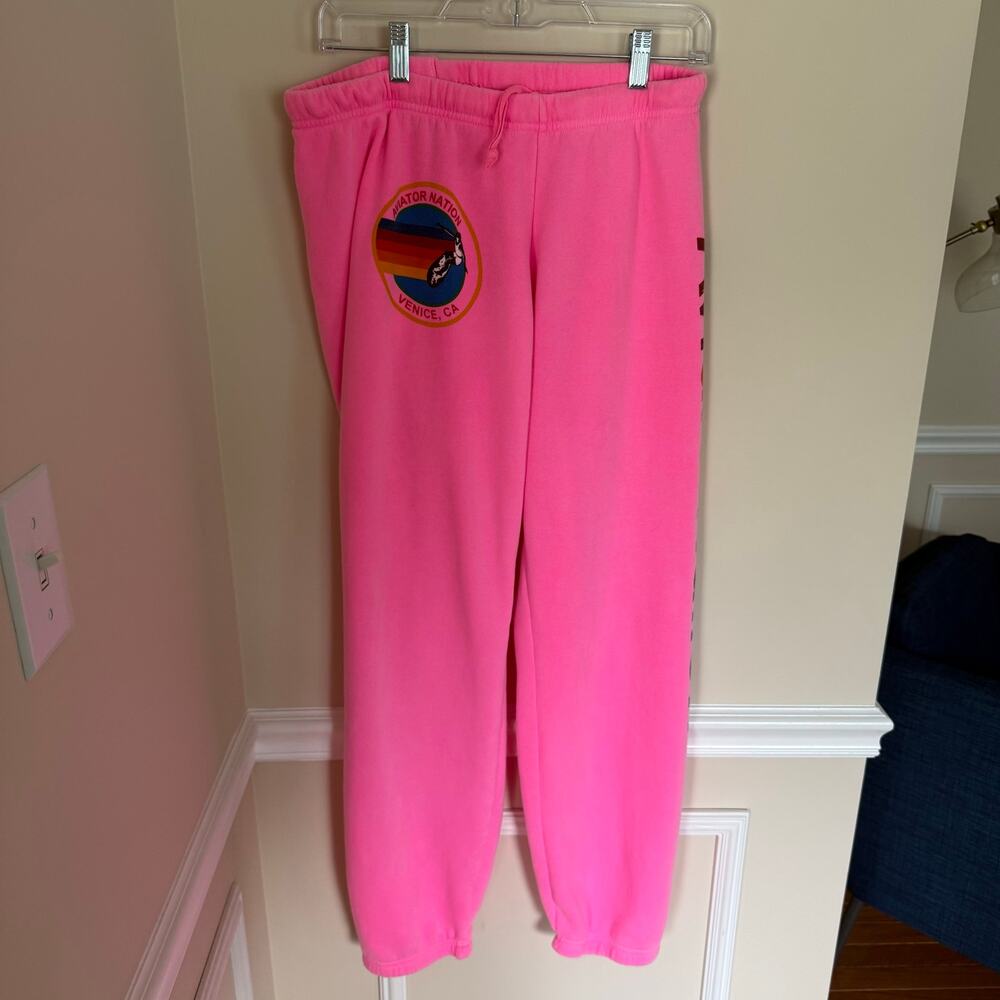 Aviator Nation | NEW Neon Pink Venice CA Sweatpants Joggers Women’s Sz Large - Picture 3 of 8